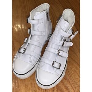 ASH Women's Leather High Top Sneakers Multi-Buckle Side Zip White Sz‎ EU 35 US 5